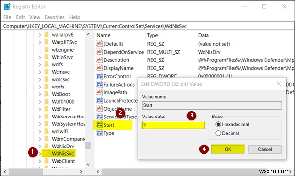 บริการตรวจสอบเครือข่าย Windows Defender Antivirus เริ่มทำงานแล้วหยุดลง 