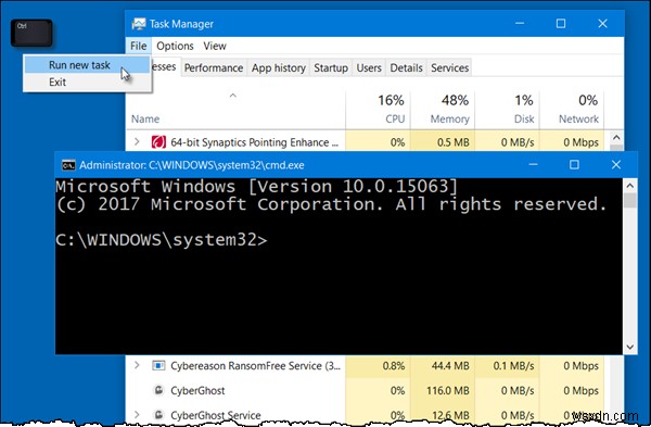 วิธีเปิดพรอมต์คำสั่งจากตัวจัดการงานโดยใช้ปุ่ม CTRL 