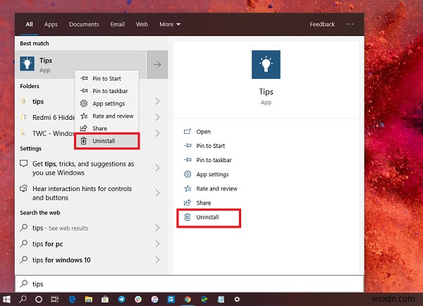 วิธีถอนการติดตั้ง Tips App ใน Windows 10 