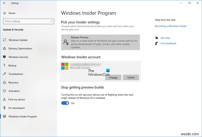 วิธีเข้าร่วมหรือออกจากโปรแกรม Windows Insider; หยุดรับ Insider Builds 