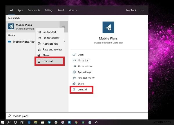 วิธีถอนการติดตั้งแอพ Mobile Plans ใน Windows 10 