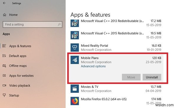 วิธีถอนการติดตั้งแอพ Mobile Plans ใน Windows 10 