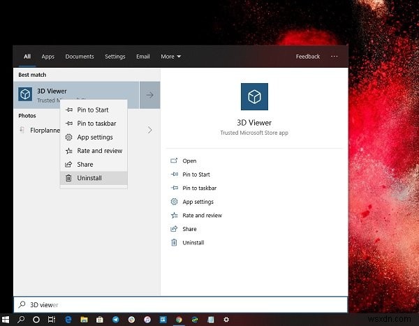 วิธีถอนการติดตั้งแอป 3D Viewer ใน Windows 10 