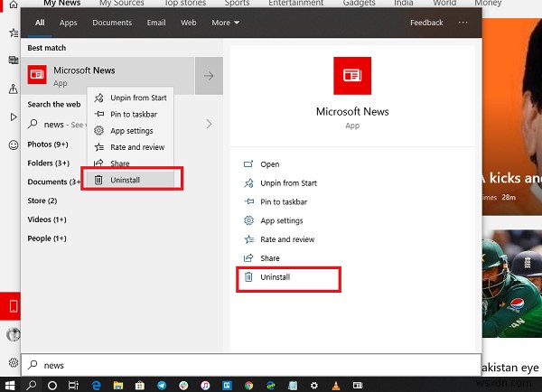 วิธีถอนการติดตั้ง Microsoft News App ใน Windows 10 