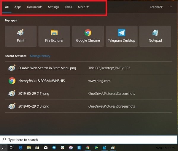 วิธีปิดการใช้งานผลการค้นหาเว็บ Bing ใน Windows 10 Start Menu 