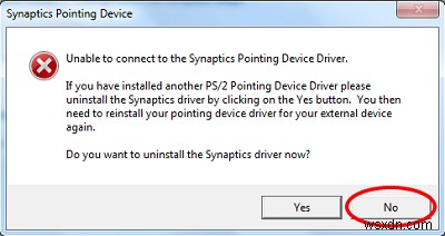 ไม่สามารถเชื่อมต่อกับ Synaptics Pointing Device Driver 