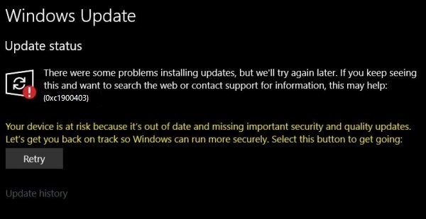 แก้ไขข้อผิดพลาด Windows Update 0xc1900403 บน Windows 10 