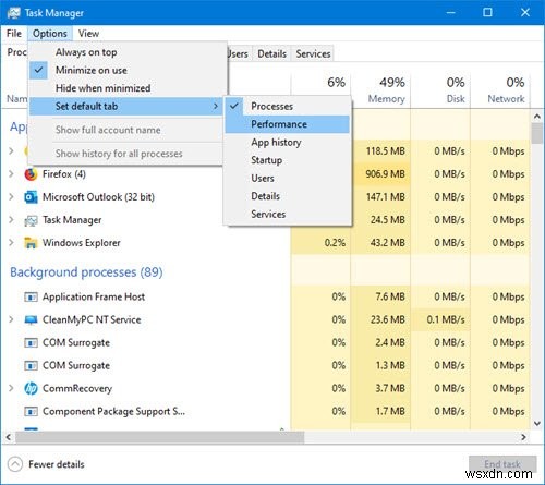 วิธีทำให้ Windows 10 Task Manager เปิดไปยังแท็บเฉพาะ 