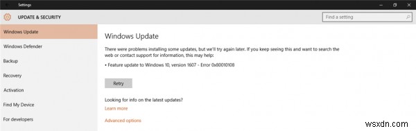 แก้ไขข้อผิดพลาด Windows Update 0x80010108 บน Windows 10 