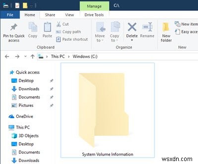 โฟลเดอร์ System Volume Information ใน Windows 10 