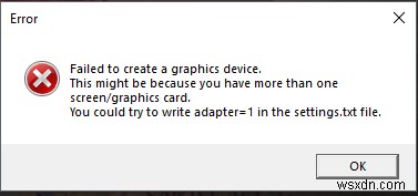 ไม่สามารถสร้างข้อผิดพลาดอุปกรณ์กราฟิกใน Windows 10 