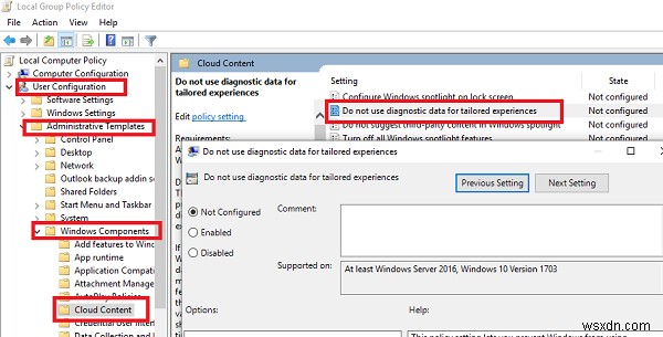 วิธีเปิดหรือปิด Tailored Experiences ผ่าน Settings, Registry หรือ Group Policy 