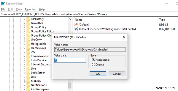 วิธีเปิดหรือปิด Tailored Experiences ผ่าน Settings, Registry หรือ Group Policy 