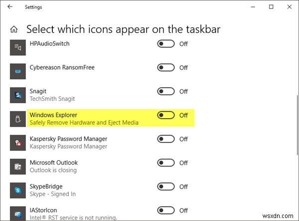 แสดงหรือซ่อนไอคอน Safely Remove Hardware ใน Windows 10 