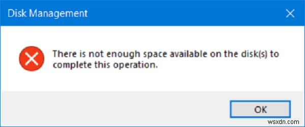 มีพื้นที่ว่างไม่เพียงพอบนดิสก์สำหรับการดำเนินการนี้ให้เสร็จสิ้น 