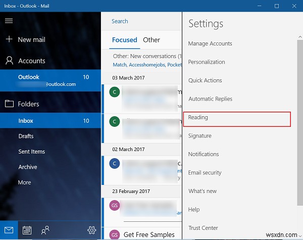เปิดหรือปิดฟีเจอร์ Focused Inbox ใน Mail App ใน Windows 10 