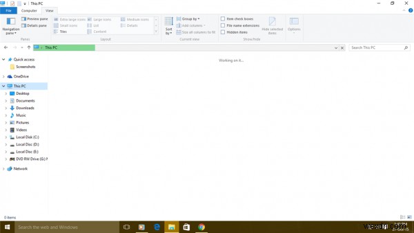 Windows File Explorer ติดอยู่ที่ข้อความ  กำลังทำงานอยู่...  