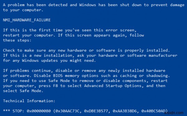 แก้ไข NMI_HARDWARE_FAILURE BSOD บน Windows 10/8/7 