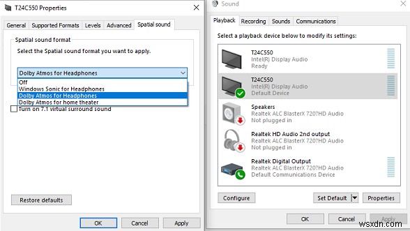 เกิดข้อผิดพลาดขณะพยายามเปิด Spatial Sound 