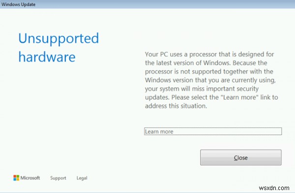 โปรเซสเซอร์ไม่ได้รับการสนับสนุนร่วมกับเวอร์ชัน Windows ที่คุณใช้อยู่ 