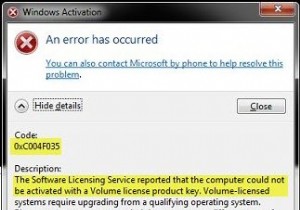 ไม่สามารถเปิดใช้งานคอมพิวเตอร์ด้วย Volume License Product Key 0xC004F035 