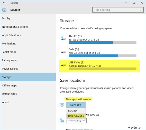 ติดตั้งแอพ Windows 10 ไปยังพาร์ติชั่นอื่น, ไดรฟ์ภายนอก, USB หรือการ์ด SD 