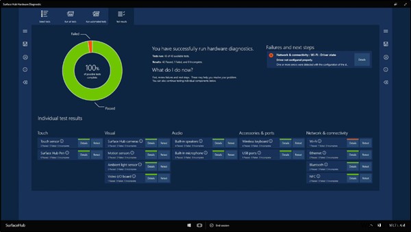 การใช้ Surface Hub Hardware Diagnostic Tool เพื่อทดสอบบัญชีอุปกรณ์ 