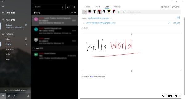 การใช้คุณสมบัติ Draw ในแอพ Windows 10 Mail 