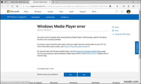 Windows Media Player พบปัญหาขณะเล่นไฟล์ 