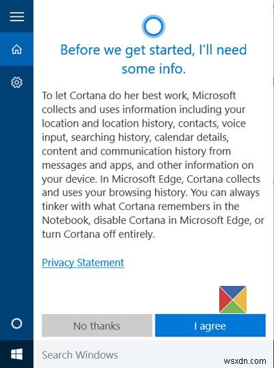 เปิดใช้งานและตั้งค่า Cortana ใน Windows 10 