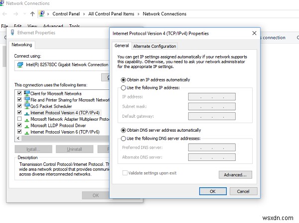 ไม่สามารถเปิดและแก้ไขคุณสมบัติ IPv4 ใน Windows 10 