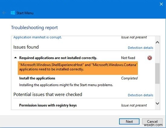 ต้องติดตั้งแอปพลิเคชัน Microsoft.Windows.ShellExperienceHost และ Microsoft.Windows.Cortana อย่างถูกต้อง 