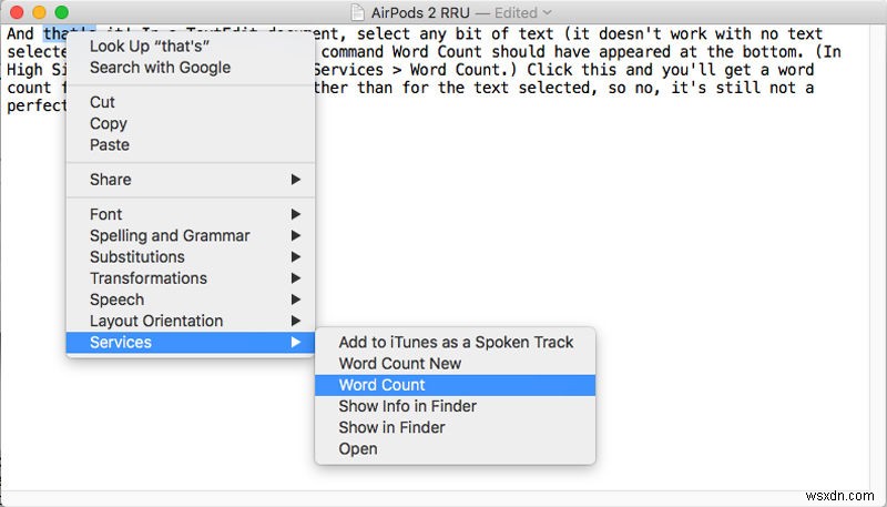 วิธีนับจำนวนคำใน TextEdit บน Mac 