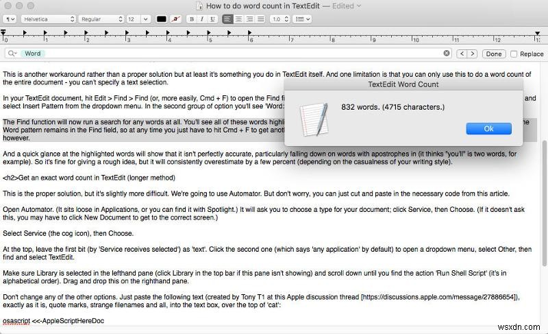 วิธีนับจำนวนคำใน TextEdit บน Mac 