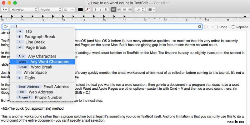 วิธีนับจำนวนคำใน TextEdit บน Mac 