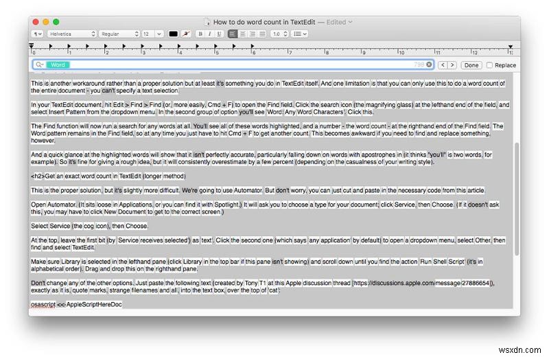 วิธีนับจำนวนคำใน TextEdit บน Mac 