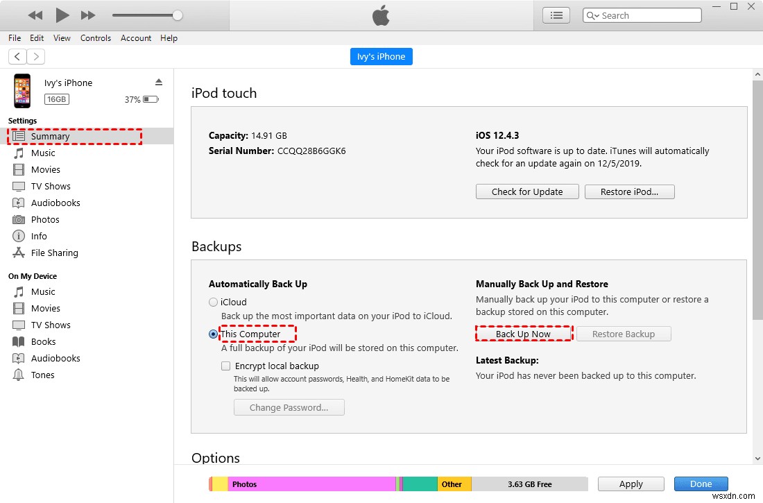 3 วิธีในการสำรองข้อมูล iPod Touch กับคอมพิวเตอร์หรือ iCloud อย่างง่ายดาย 