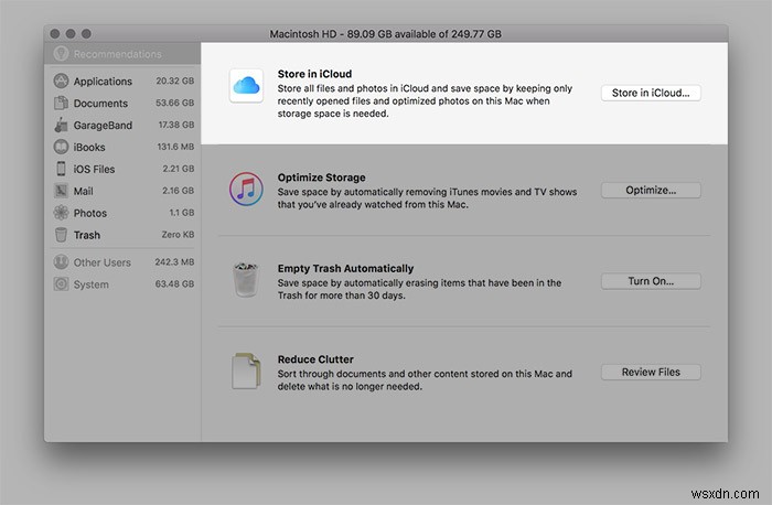 ทำความเข้าใจกับพื้นที่ที่กำจัดได้ของ macOS Sierra และวิธีใช้งานเพื่อเพิ่มประสิทธิภาพพื้นที่ฮาร์ดไดรฟ์ของคุณ 