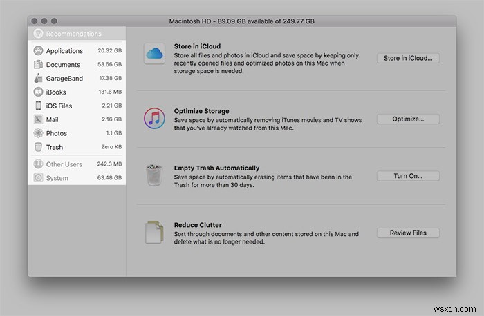 ทำความเข้าใจกับพื้นที่ที่กำจัดได้ของ macOS Sierra และวิธีใช้งานเพื่อเพิ่มประสิทธิภาพพื้นที่ฮาร์ดไดรฟ์ของคุณ 