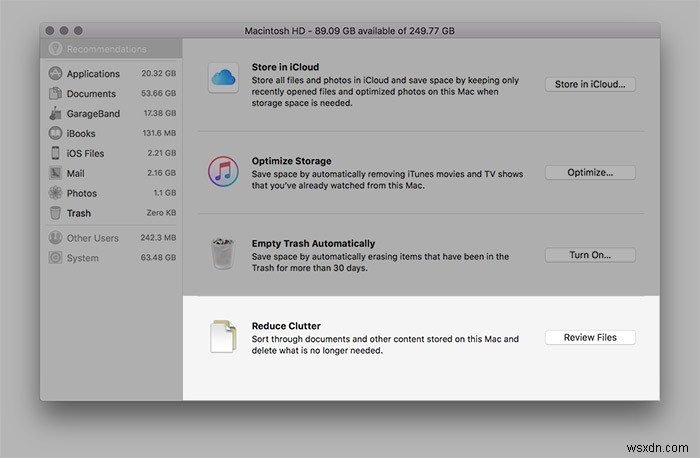 ทำความเข้าใจกับพื้นที่ที่กำจัดได้ของ macOS Sierra และวิธีใช้งานเพื่อเพิ่มประสิทธิภาพพื้นที่ฮาร์ดไดรฟ์ของคุณ 