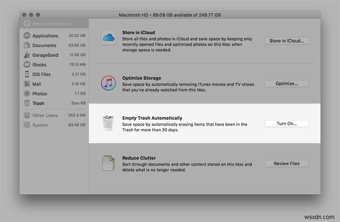 ทำความเข้าใจกับพื้นที่ที่กำจัดได้ของ macOS Sierra และวิธีใช้งานเพื่อเพิ่มประสิทธิภาพพื้นที่ฮาร์ดไดรฟ์ของคุณ 