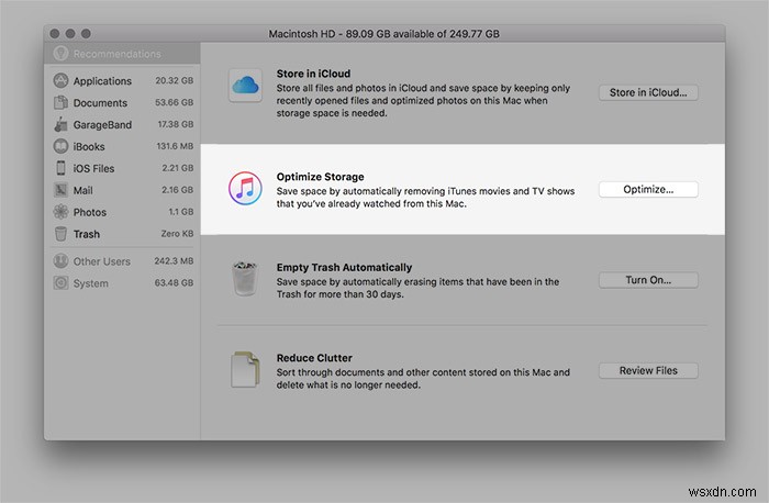 ทำความเข้าใจกับพื้นที่ที่กำจัดได้ของ macOS Sierra และวิธีใช้งานเพื่อเพิ่มประสิทธิภาพพื้นที่ฮาร์ดไดรฟ์ของคุณ 