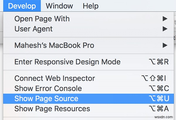 วิธีดูซอร์สโค้ดของหน้าเว็บใน Safari บน Mac 