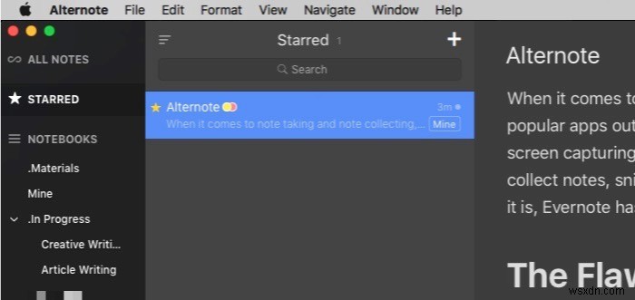 Alternote – แอพจดบันทึกที่ใช้ Evernote ที่ไม่เกะกะและทรงพลังสำหรับ Mac OS X 