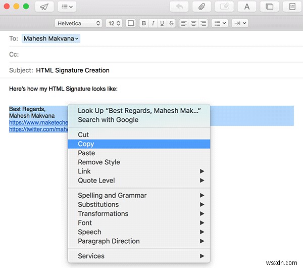 วิธีสร้างลายเซ็น HTML ใน Mail สำหรับ OS X 