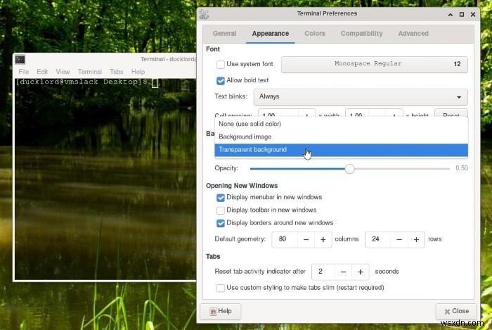 วิธีทำให้แผงและเทอร์มินัลของ XFCE โปร่งใส 