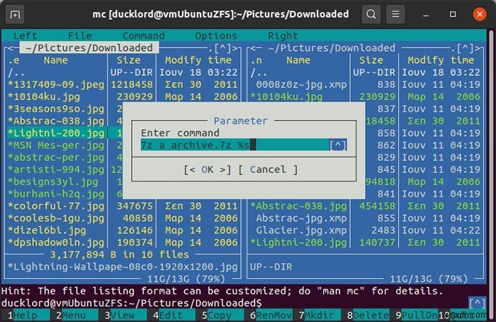 วิธีจัดการไฟล์บีบอัดด้วย Midnight Commander 