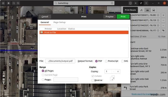 วิธีดาวน์โหลด Gnome Maps และส่งออกเส้นทางเป็น PDF 