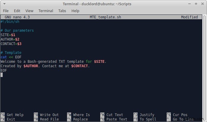 วิธีสร้างสคริปต์เทมเพลต TXT ใน BASH 