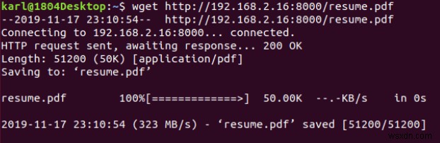การถ่ายโอนไฟล์โดยใช้เซิร์ฟเวอร์ HTTP ในตัวของ Python 